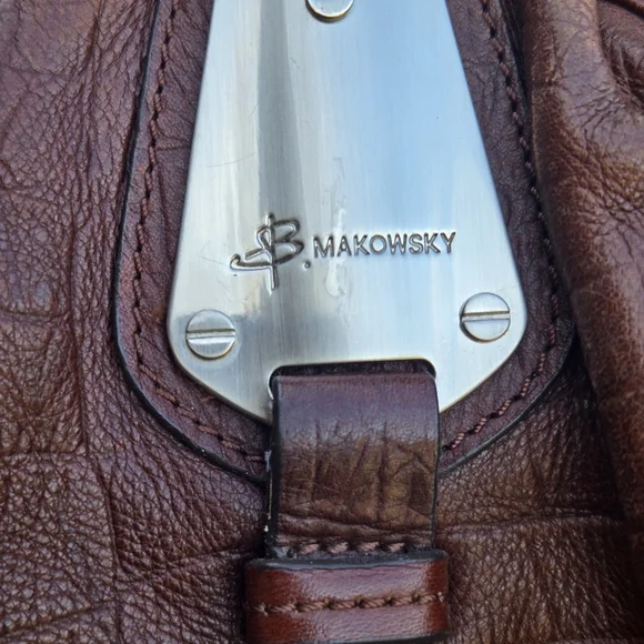 B. Makowsky Brown Leather Hobo Snake Animal Skin Shoulder Bag - Picture 11 of 16